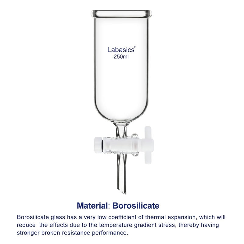 Labasics Dropping Funnel, Teflon Stopcock High Borosilicate Glass Top Opening Non-Graduated, for Precise Liquid Dispensing, 250 ml - Image 3